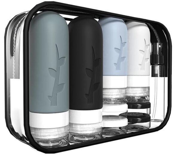 TSA Approved Leak-Proof Travel Bottles Set – Refillable Silicone Toiletry Containers with Clear Carry Case