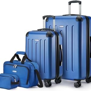 4-Piece Luggage Set – Hardshell Spinner Suitcases with Carry-On Bag & Toiletry Case – Lightweight Durable Travel Set with TSA Locks (Blue)